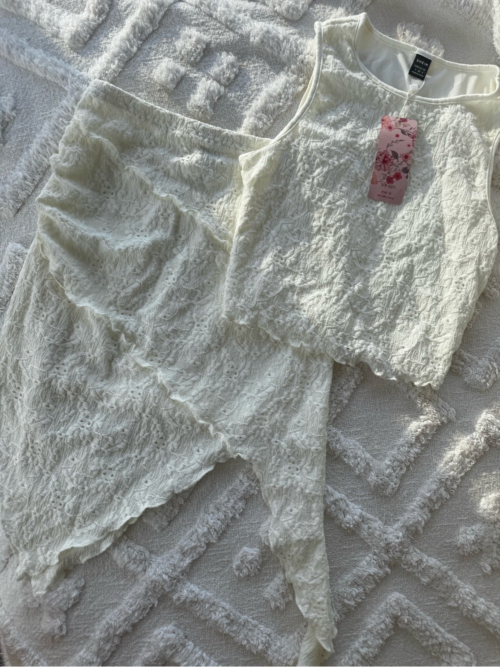SHEIN NWT Ivory Floral Lace Crop Top Set